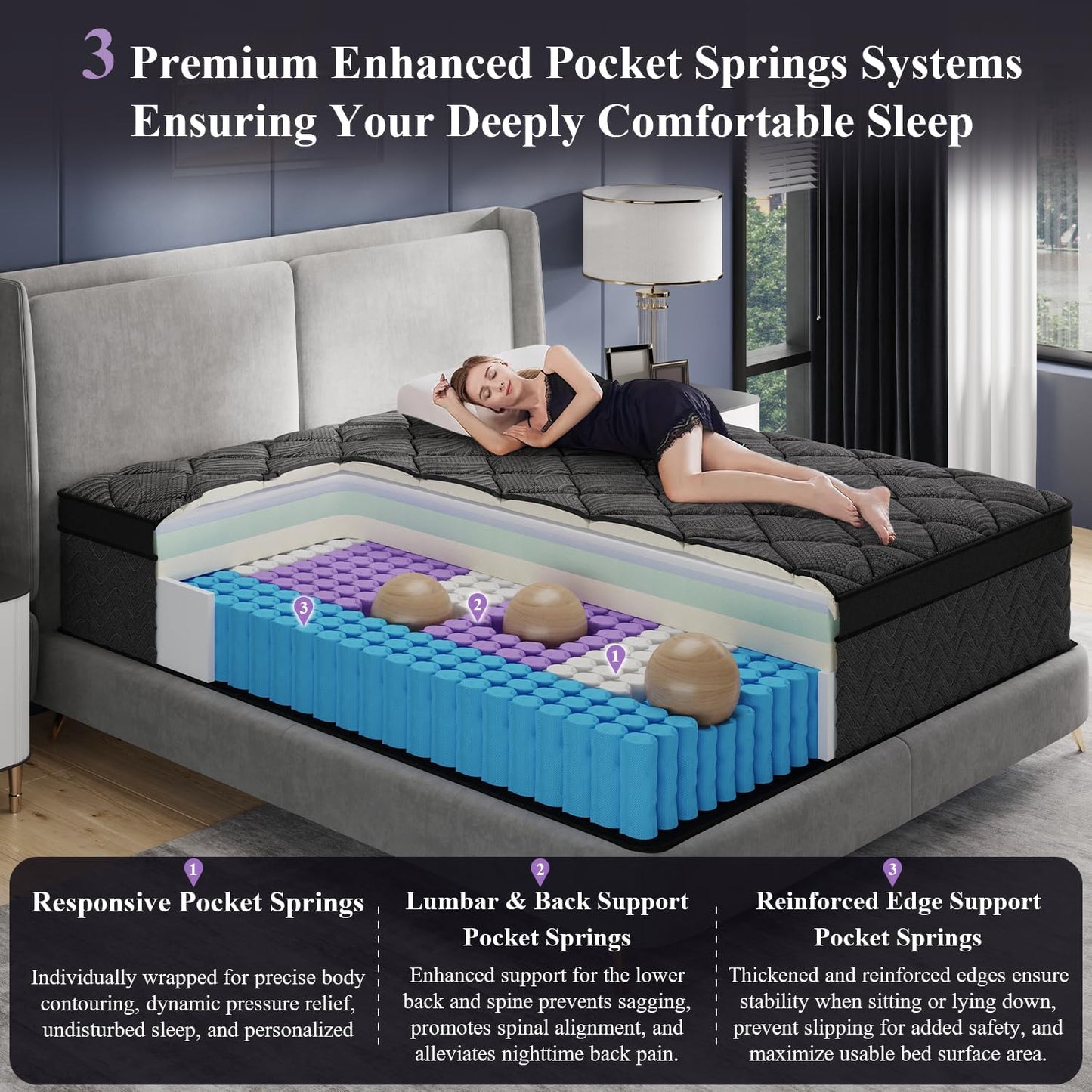 King Size Mattress, 12 Inch Luxury Hybrid King Mattress in a Box, Medium Firm Mattresses with Cooling Gel Memory Foam & Pocket Springs, Double Additional Support, 365-Night Trial