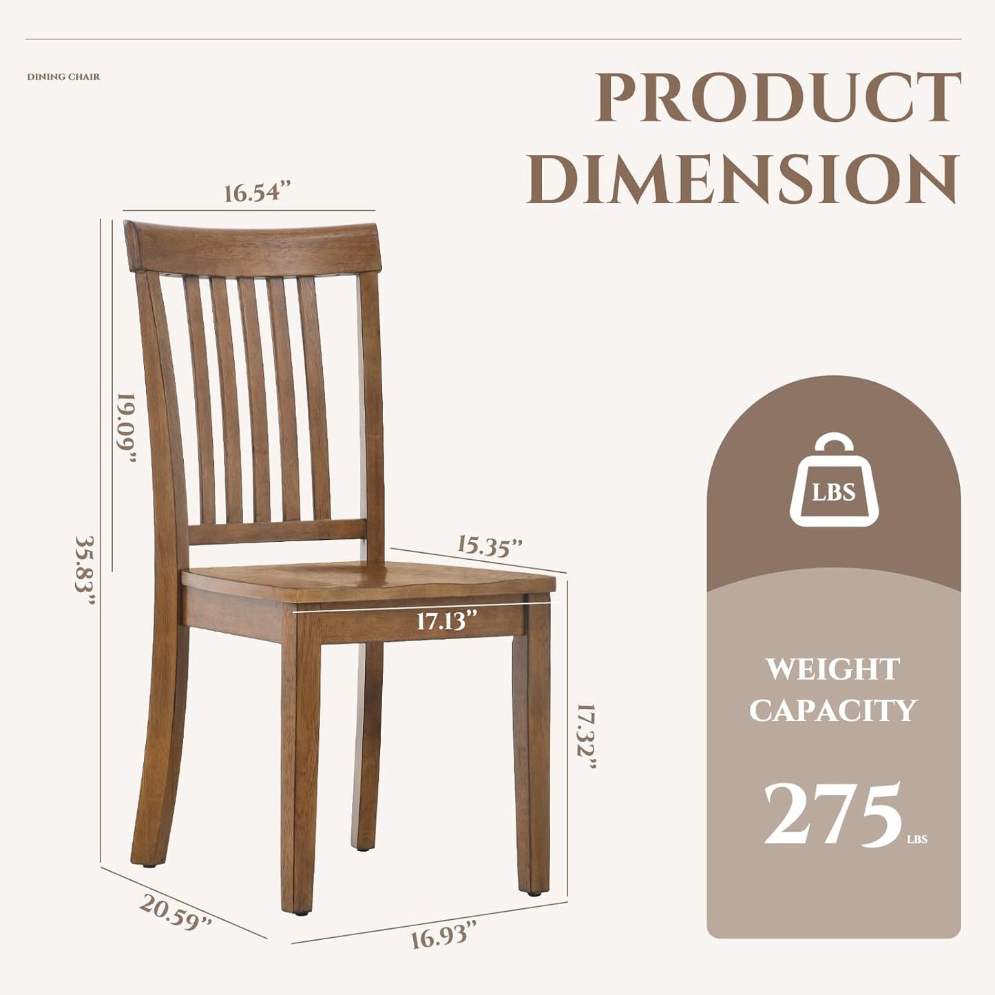 Wooden Dining Chairs Set of 4, Spindle High Back Windsor Kitchen Side Chair, Farmhouse Dining Chairs for Kitchen and Dining Room, Light Brown