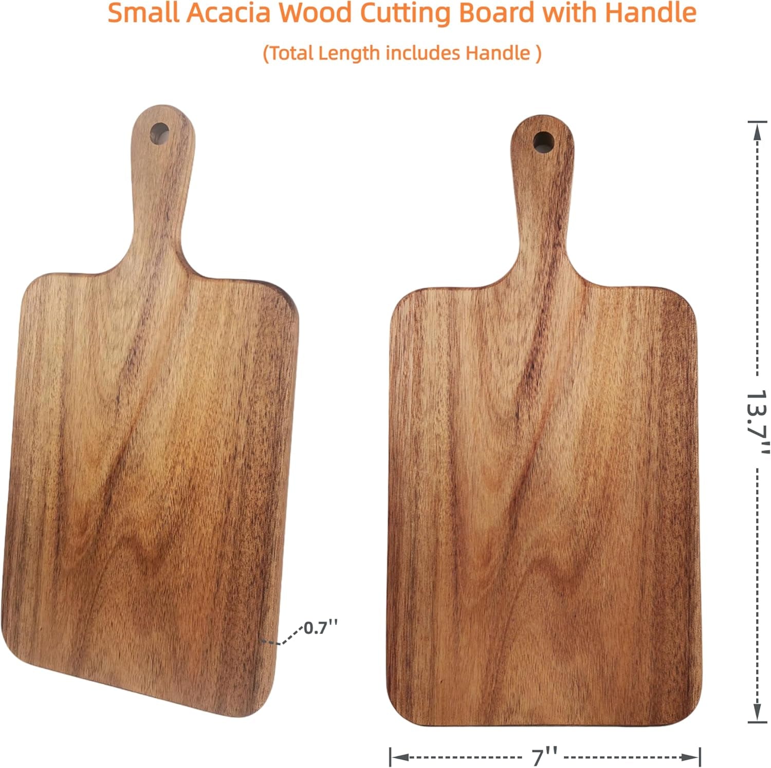 Acacia Wood Cutting Board with Handle 13.7''X7'' / Charcuterie Board/Serving Board/Cheese, Bread, Vegetables & Fruits Serving Board (Rectangular)
