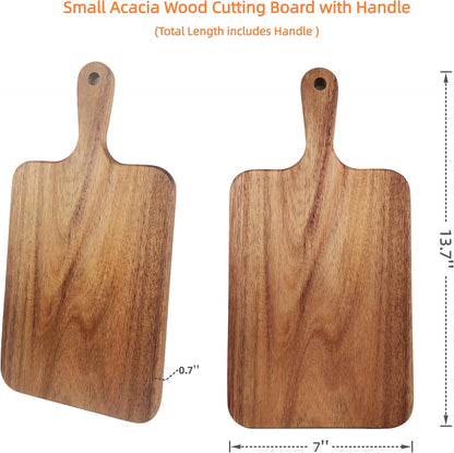 Acacia Wood Cutting Board with Handle 13.7''X7'' / Charcuterie Board/Serving Board/Cheese, Bread, Vegetables & Fruits Serving Board (Rectangular)