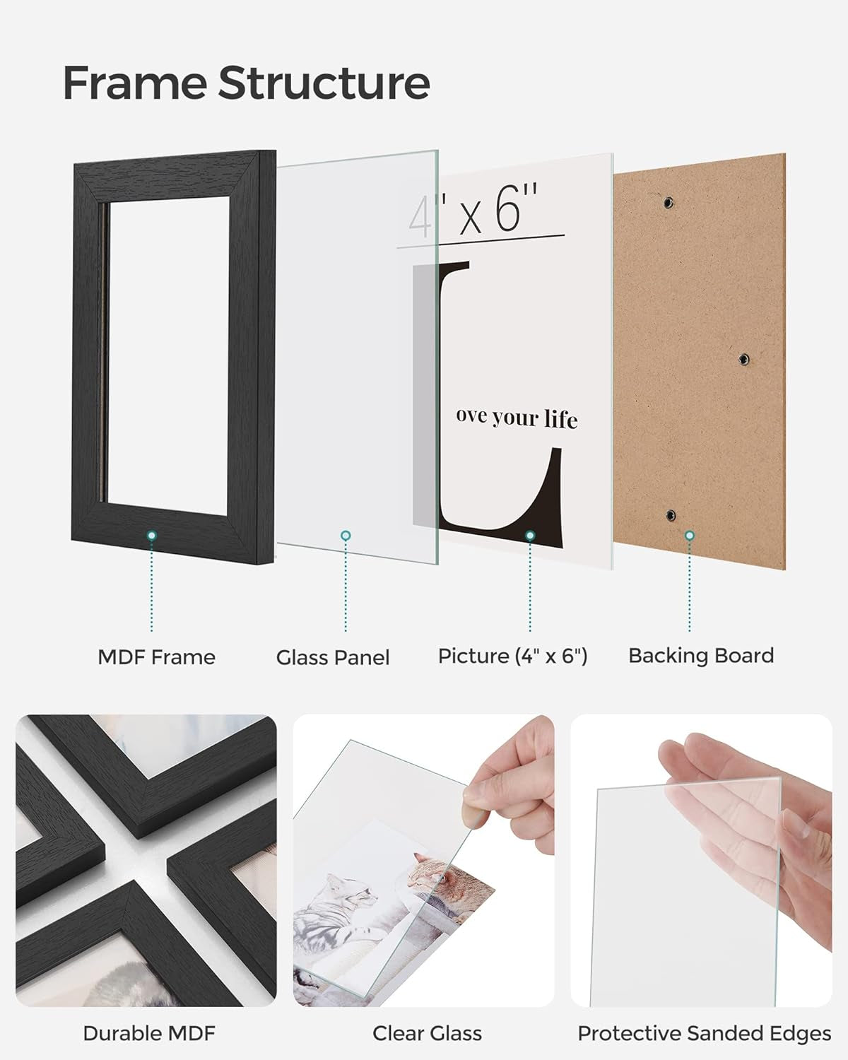 4X6 Collage Picture Frames, 12-Pack Photo Collage Frame for Wall Decor, Glass Front, Assembly Required, Ink Black URPF22BK