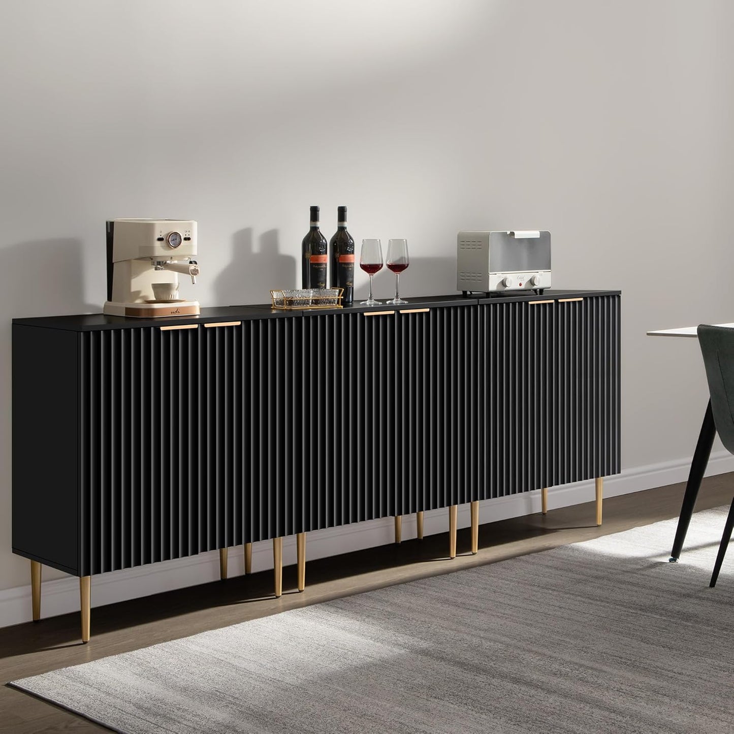 Modern Entryway Sideboard - Credenza Buffet Cabinet Storage with 2 Doors & Adjustable Shelves, Accent Console Coffee Bar Table for Kitchen Living Room Hallway, Black