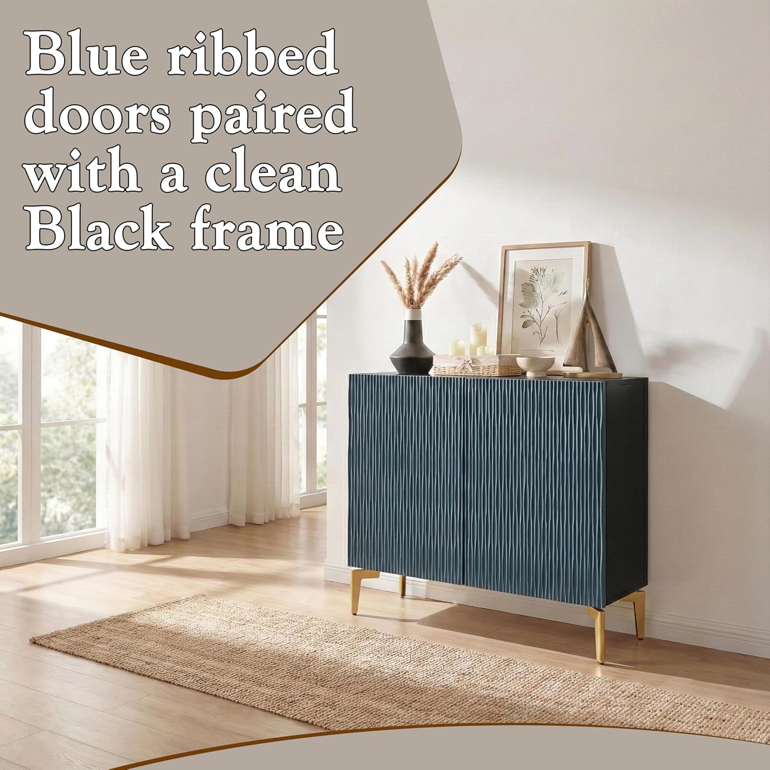 2-Door Storage Cabinet – Accent Sideboard Buffet in Blue & Black, Storage Cabinet for Living Room, Hallway, Kitchen, Dining Room, or Entryway