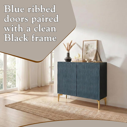 2-Door Storage Cabinet – Accent Sideboard Buffet in Blue & Black, Storage Cabinet for Living Room, Hallway, Kitchen, Dining Room, or Entryway