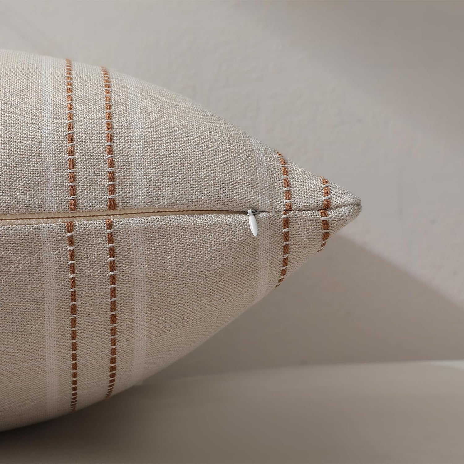 Rust Throw Pillow Covers 20X20 Set of 2 Striped Fall Pillow Covers Textured Linen Decorative Pillows Square Cushion Covers for Sofa Couch Bed Living Room Farmhouse Decor