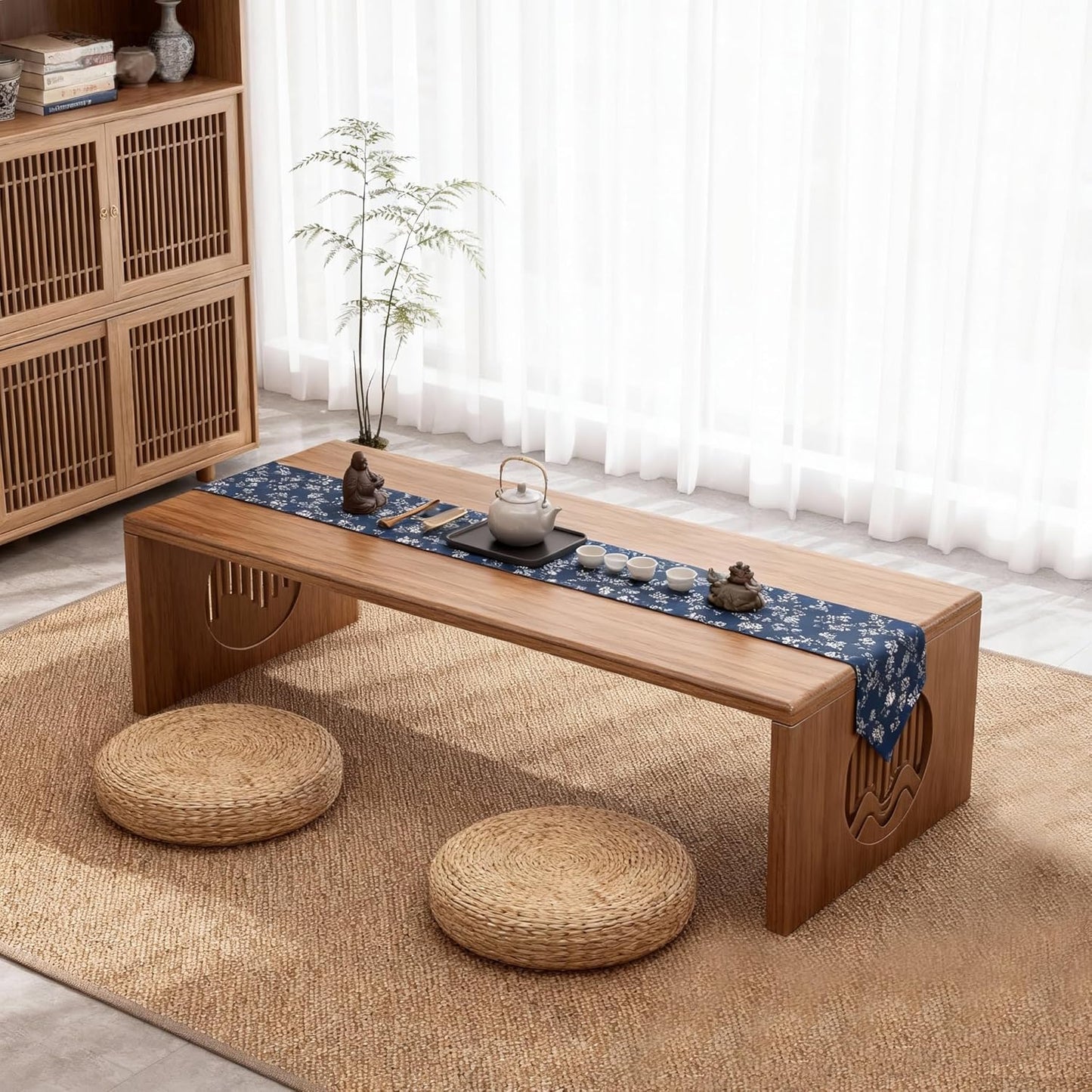 Folding Coffee Table, Foldable Japanese Floor Table No Assembly, Low Coffee Table for Sitting on the Floor, Small Coffee Tables for Living Room Meditation Tea Room Tatami Dining 39.4 Inch
