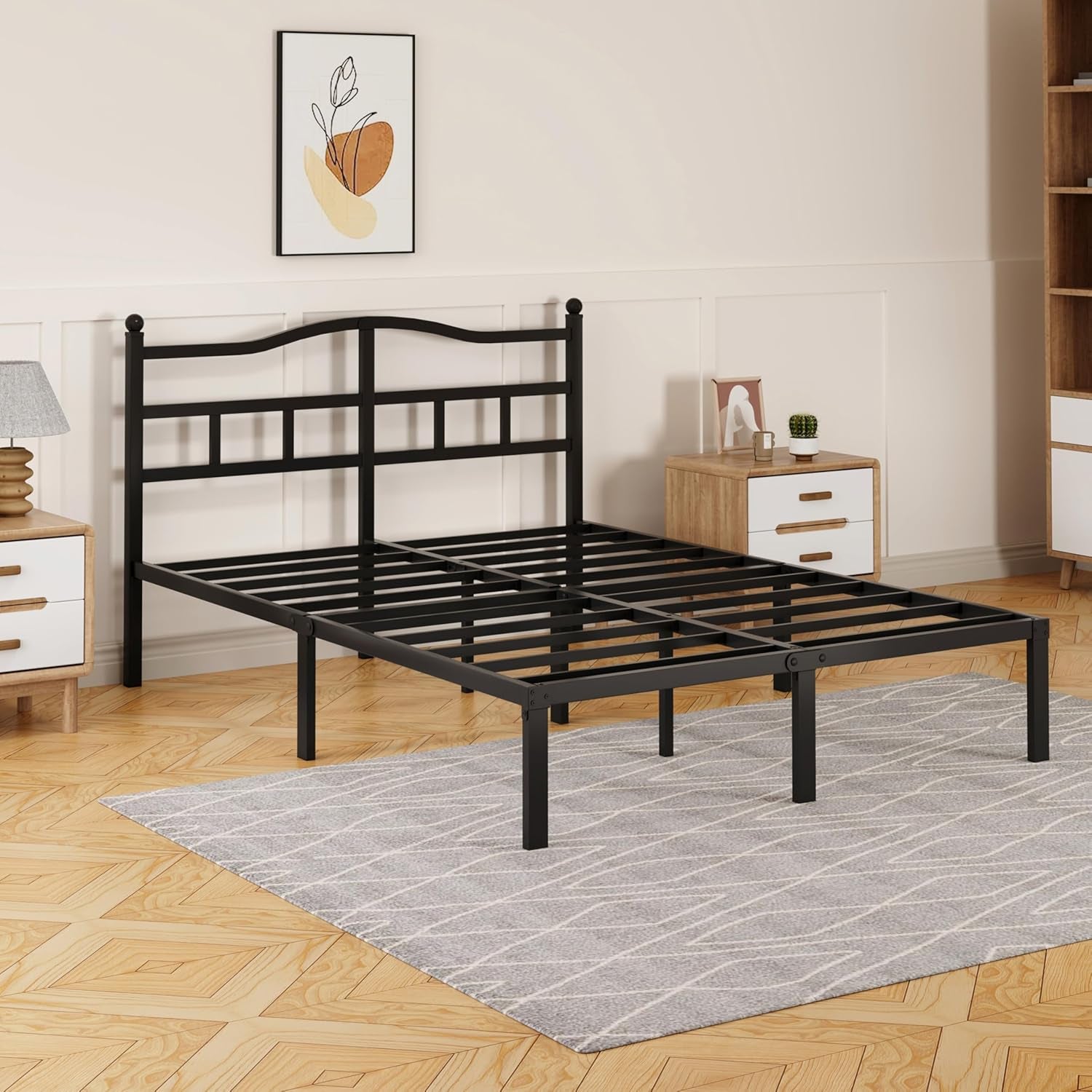 14 Inch Queen Bed Frame with Headboard, Heavy Duty Metal Platform Bed Frame Queen Size Mattress Foundation with Sturdy Steel Slats, Easy Assembly Noise Free