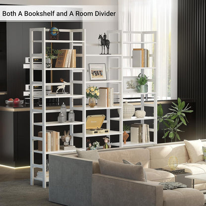 Bamboo Triple Wide Shallow Bookshelves and Bookcases, 6-Tier 6Ft Tall Bookshelf with 17 Open Display Shelves, Super Large Freestanding Book Shelf for Home Office, Bedroom, Living Room, White