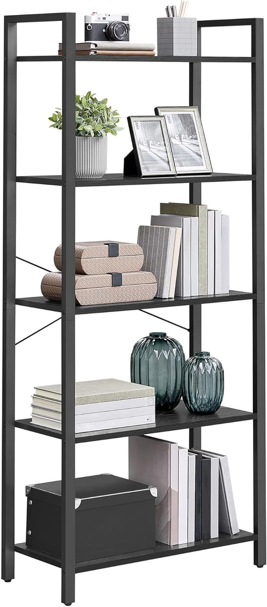 5-Tier Bookshelf, Bookcase with Steel Frame, Book Shelf for Living Room, Home Office, Study, 11.8 X 26 X 60.2 Inches, Industrial Style, Ebony Black and Ink Black ULLS061B56