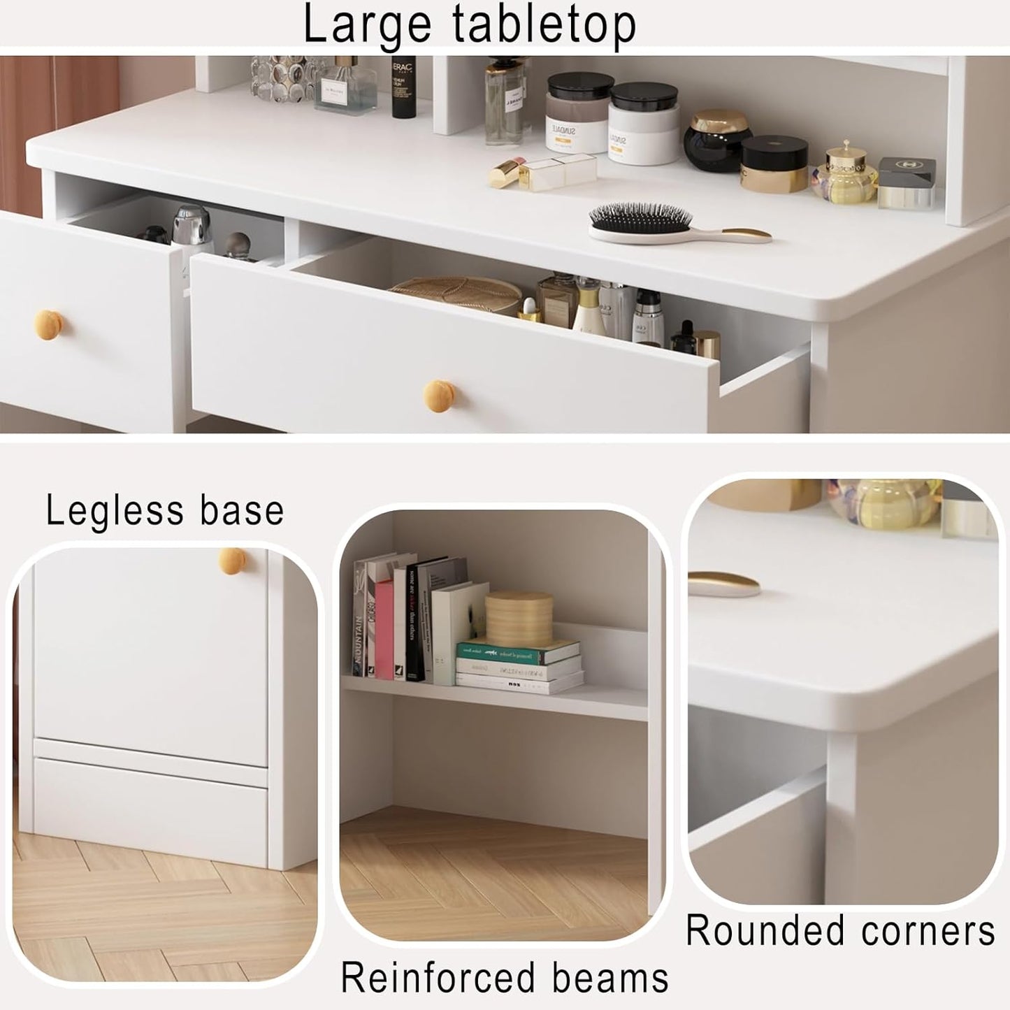 Dressing Table,Makeup Table with Drawers, Vanity Desk with Mirror and Led Lights,3 Lighting Mode,Makeup Vanity Desk,Multifunctional Makeup Writing Desk for Bedroom (80CM)