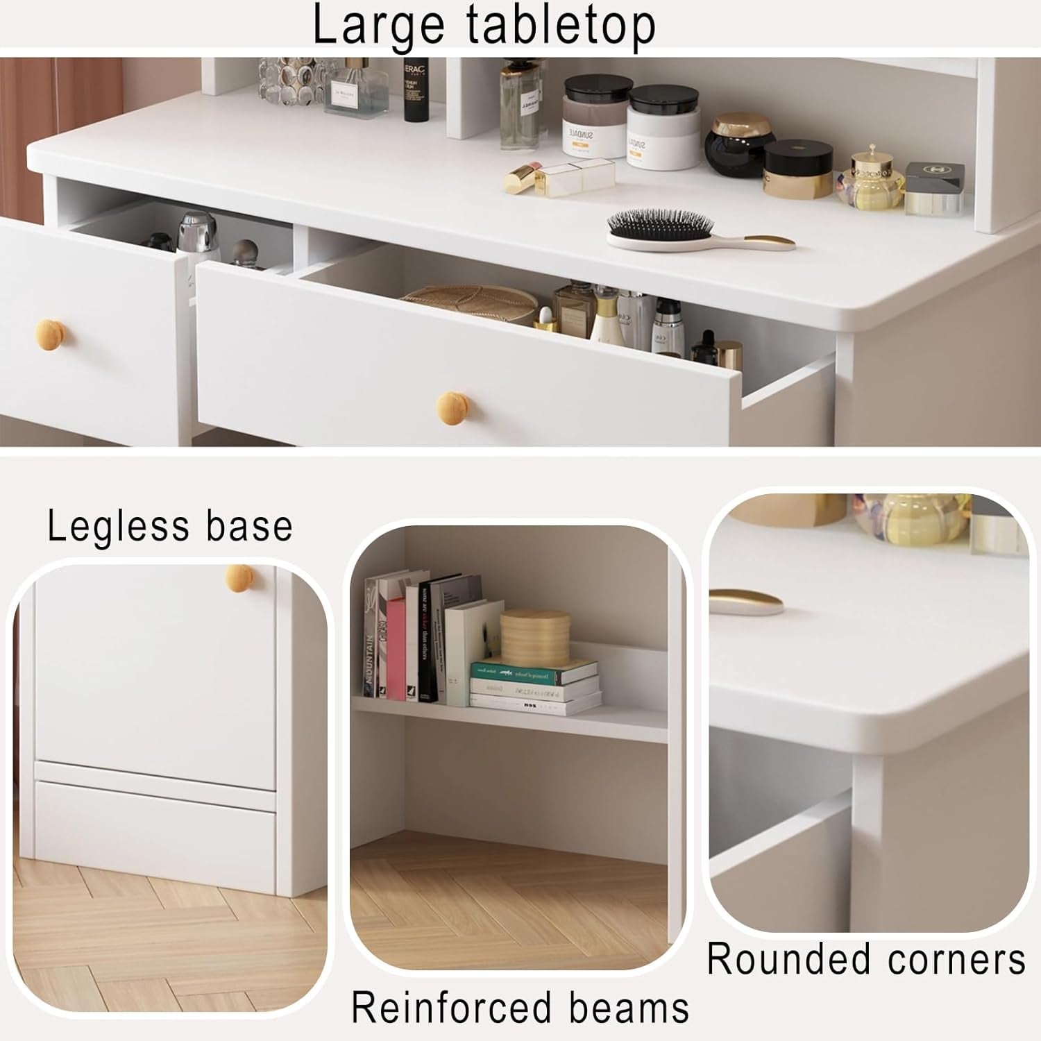 Dressing Table,Makeup Table with Drawers, Vanity Desk with Mirror and Led Lights,3 Lighting Mode,Makeup Vanity Desk,Multifunctional Makeup Writing Desk for Bedroom (80CM)