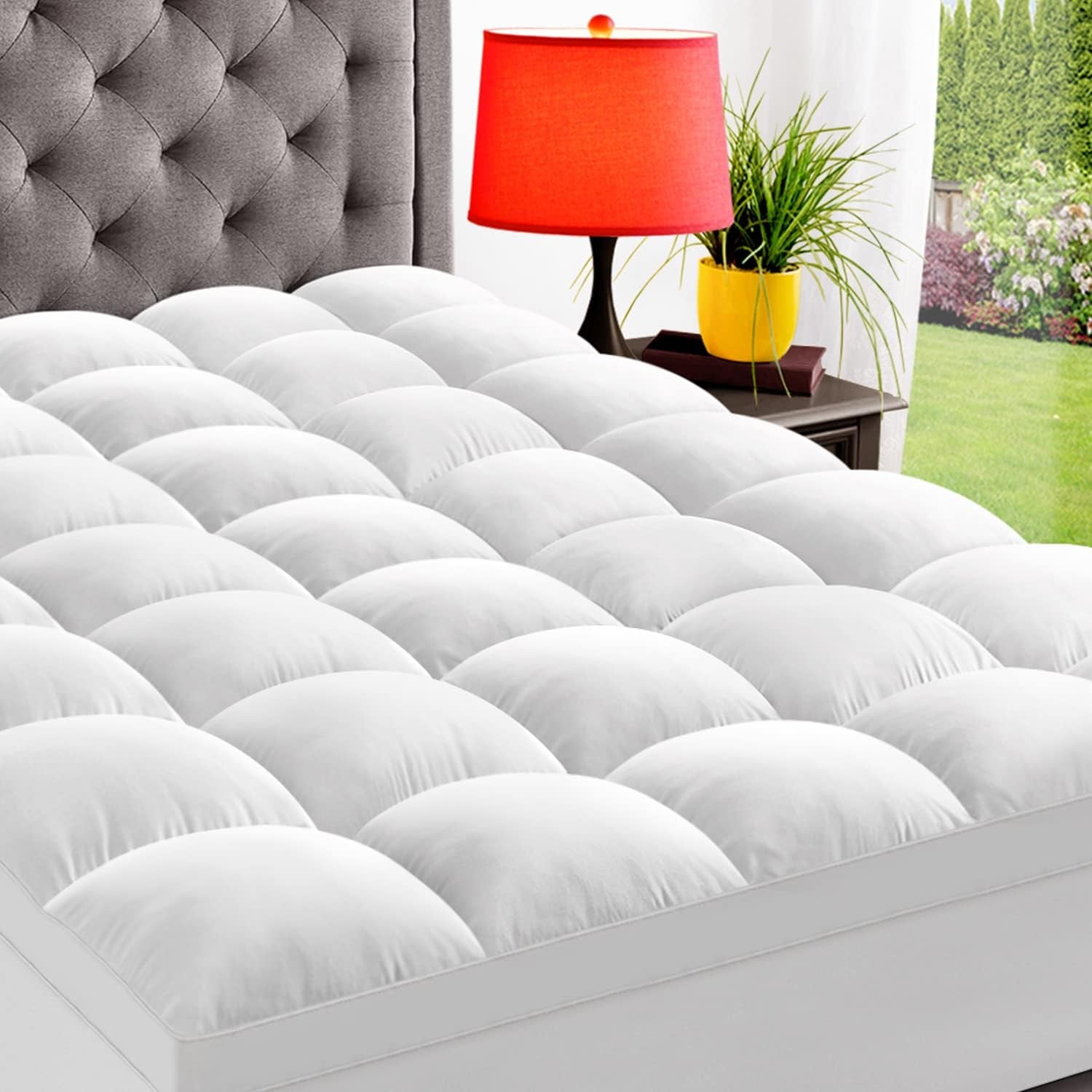 Queen Mattress Topper for Back Pain, Extra Thick Mattress Pad Cover, Plush Soft Pillowtop with Elastic Deep Pocket, Overfilled down Alternative Filling