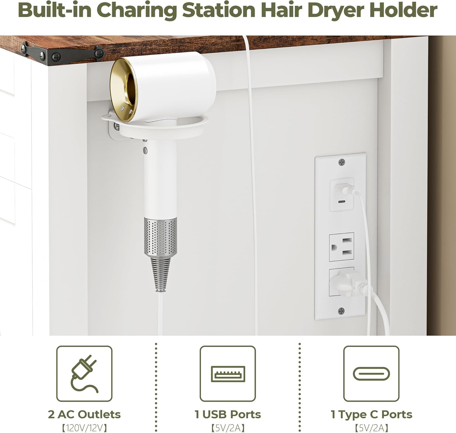 Farmhouse Vanity Desk with Sliding Mirror & Lights, Glass Top Makeup Vanity Table with Power Outlet, 3 Color Lighting Modes, 4 Drawers & Storage Cabinet, Includes Cushioned Stool for Bedroom