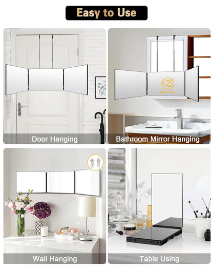 360 Viewing Angle Self Hair Cutting Mirror, Clear Anti-Fog HD Glass (Black without LED without Accessories)