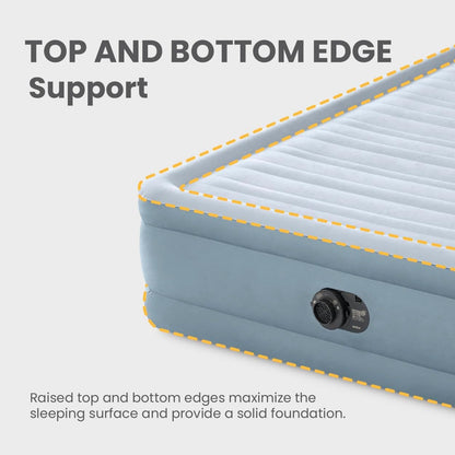 64449ED Dura-Beam Deluxe Plush Air Mattress with Headboard: Fiber-Tech - Queen Size - Built-In Electric Pump - 18In Bed Height - 600Lb Weight Capacity