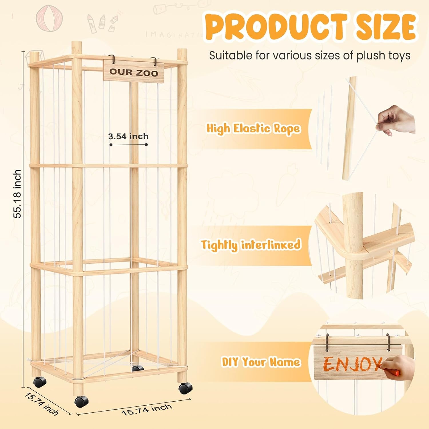 Extra Large Stuffed Animal Storage Zoo with Wheels – Plush Toy Organizer Cage, Space-Saving Rolling Holder for Kids’ Bedroom & Playroom