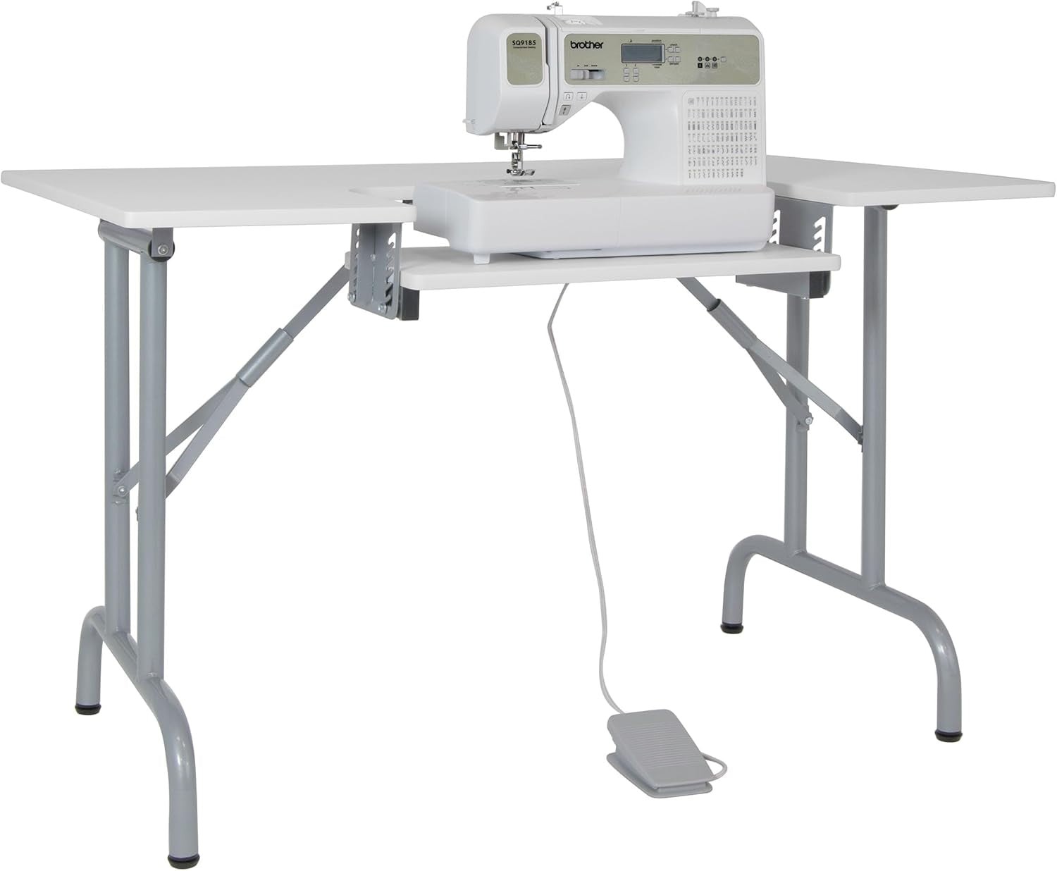 Folding Multipurpose Sewing Table - 47.5" W X 28" D Foldable White Hobby and Sewing Machine Table with Adjustable Shelf - Can Also Be Used as Computer Desk