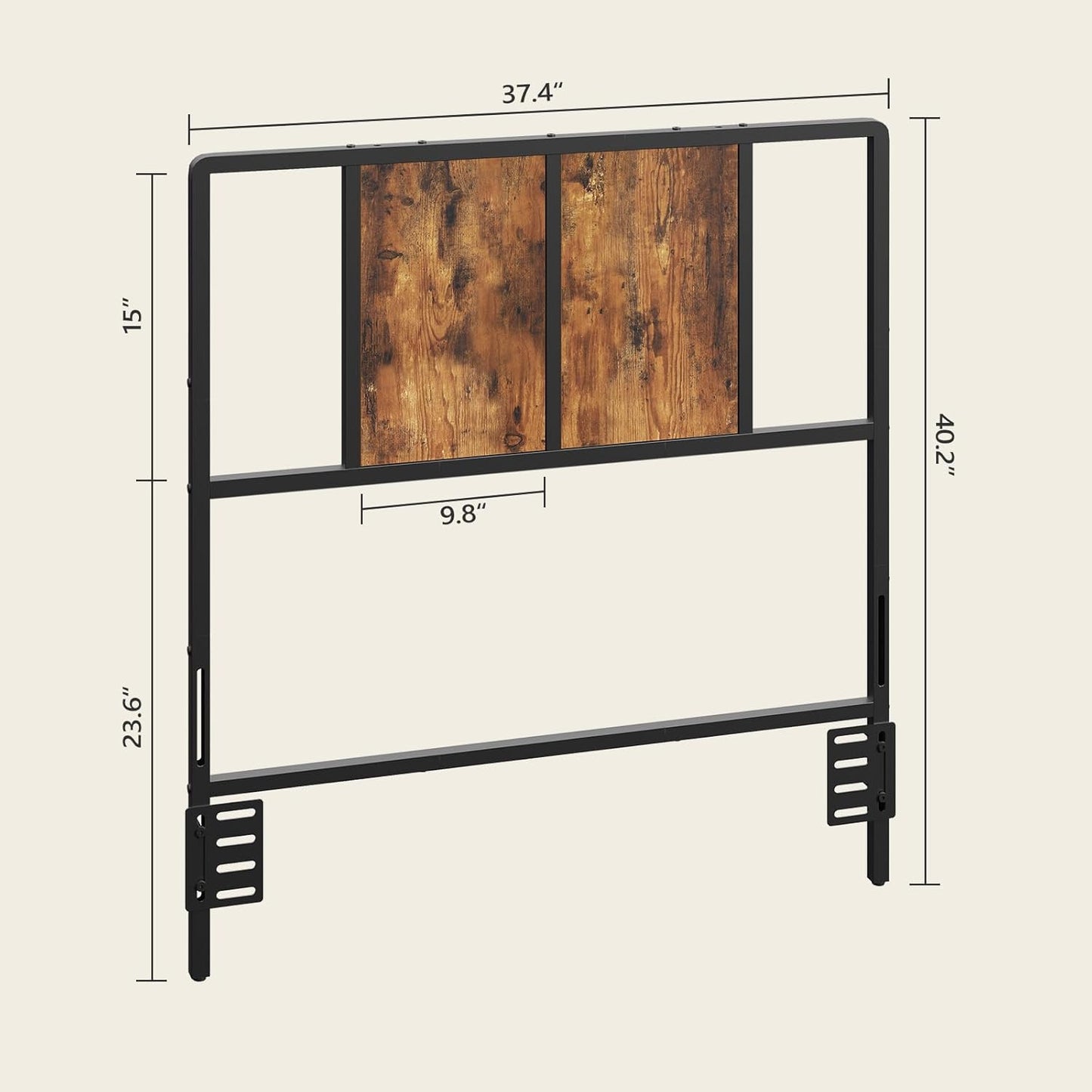 Twin Size Headboard Only, Metal Headboard with Adapters, Minimalist Industrial Style for Twin Size Beds, Rustic Brown and Black