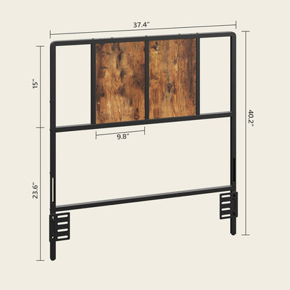 Twin Size Headboard Only, Metal Headboard with Adapters, Minimalist Industrial Style for Twin Size Beds, Rustic Brown and Black