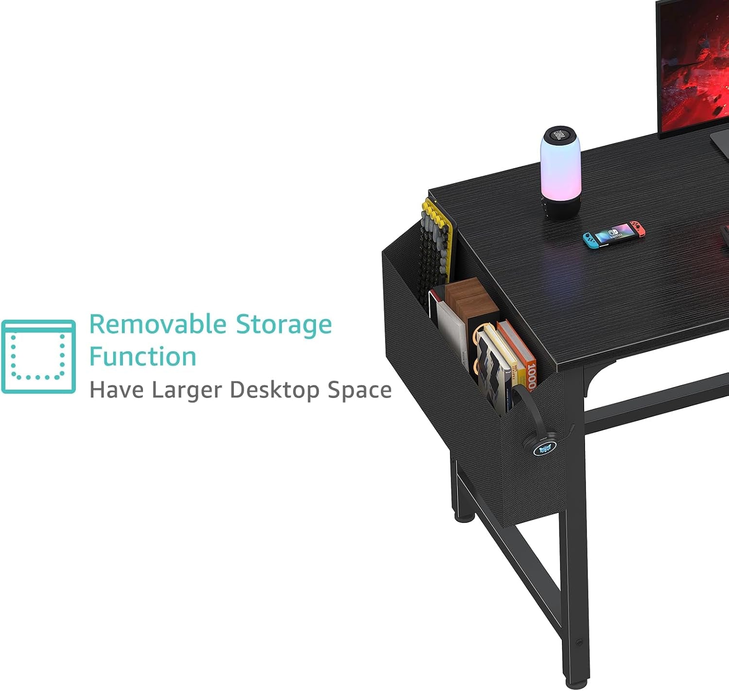 Computer Desk with File Drawers Cabinet, 47 Inch Reversible Home Office Desks with Filing Cabinet for Small Space, Gaming Study Writing Table PC Desks, Black
