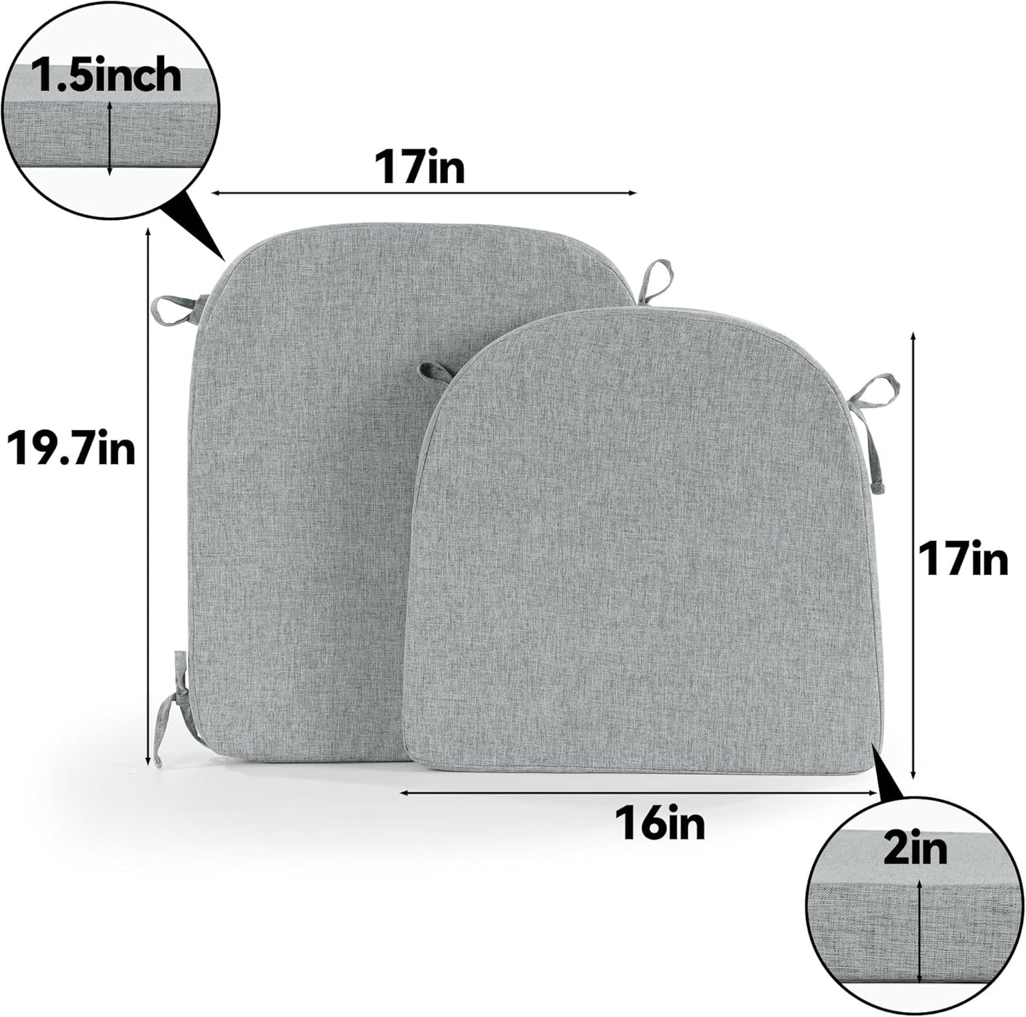 Kitchen Chair Back Cushion & Seat Cushion, Dining Room Chair Cushions,Seat Cushions for Kitchen Chairs,High Density Foam Seat Pad & Backrest,Chair Pads for Dinning Chair with Elastic Bands,Grey