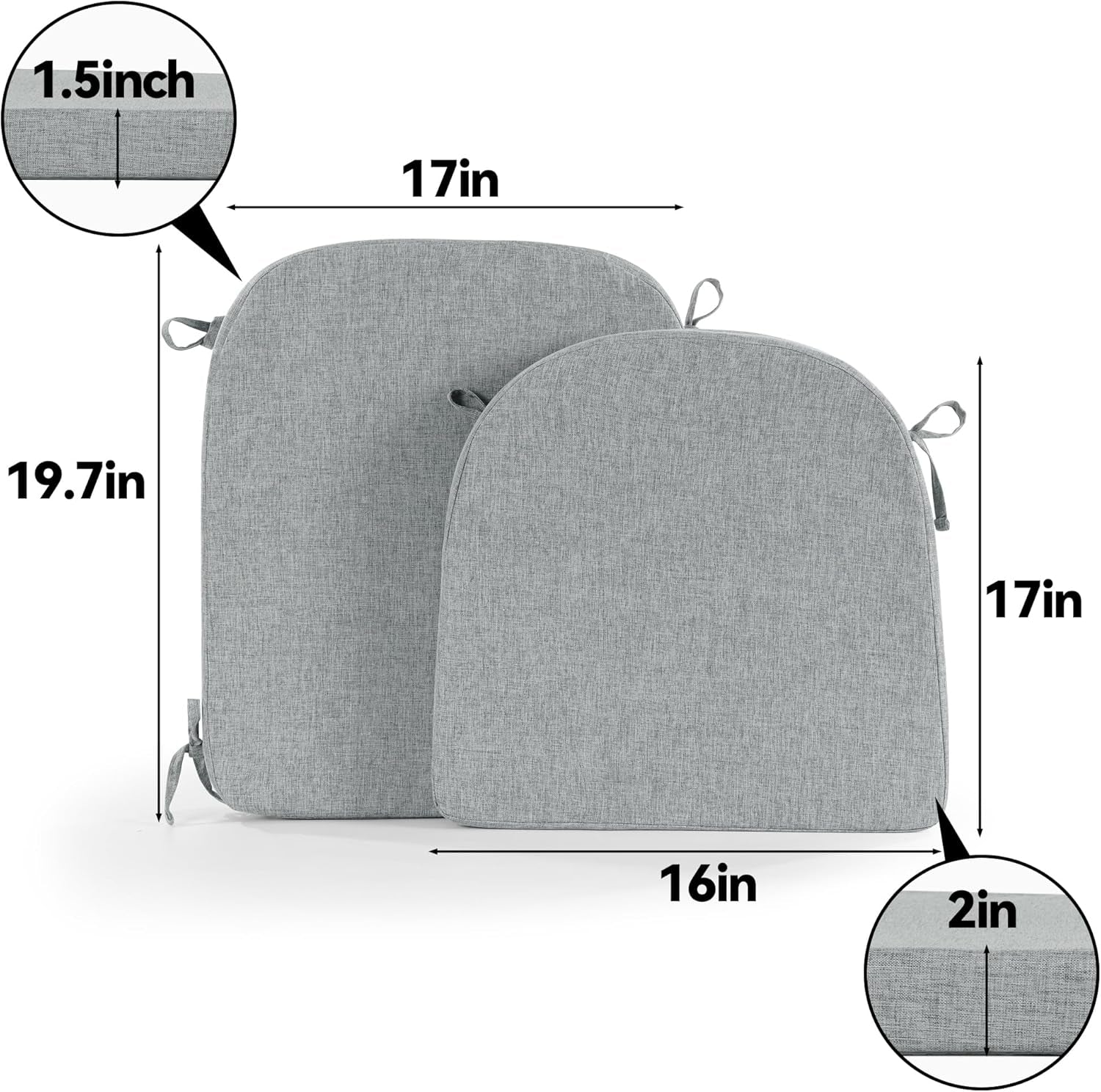 Kitchen Chair Back Cushion & Seat Cushion, Dining Room Chair Cushions,Seat Cushions for Kitchen Chairs,High Density Foam Seat Pad & Backrest,Chair Pads for Dinning Chair with Elastic Bands,Grey