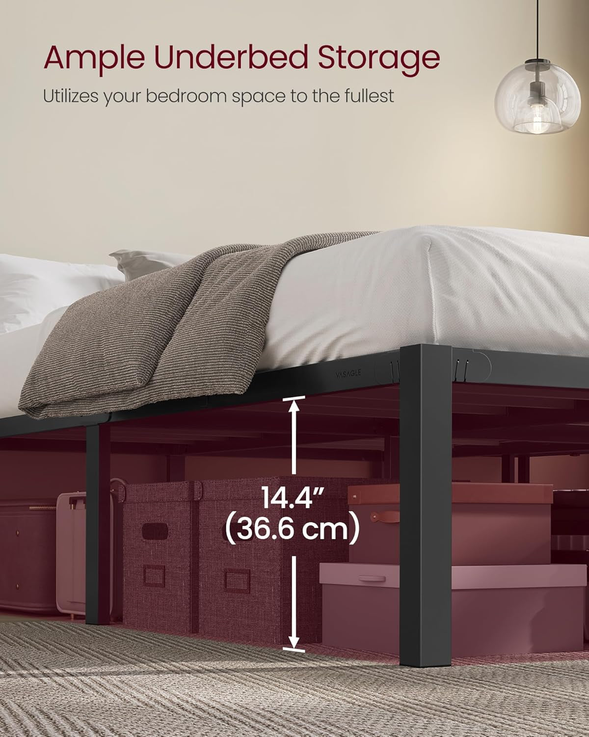 Superfast Assembly, Metal Queen Bed Frame, Heavy-Duty Platform Bed Frame Queen Size, 1500 Lb Weight Capacity, Steel Slats, No Box Spring Needed, Ink Black and Forest Green URMB871B01