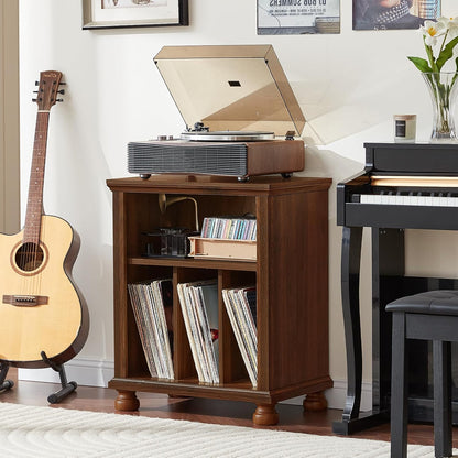 Record Player Stand with Vinyl Record Storage, 24" Wide Mid-Century Record Player Table up to 200 Albums,Large Wood Turntable Stand Cabinet Dispaly Shelf for Living Room,Bedroom,Brown