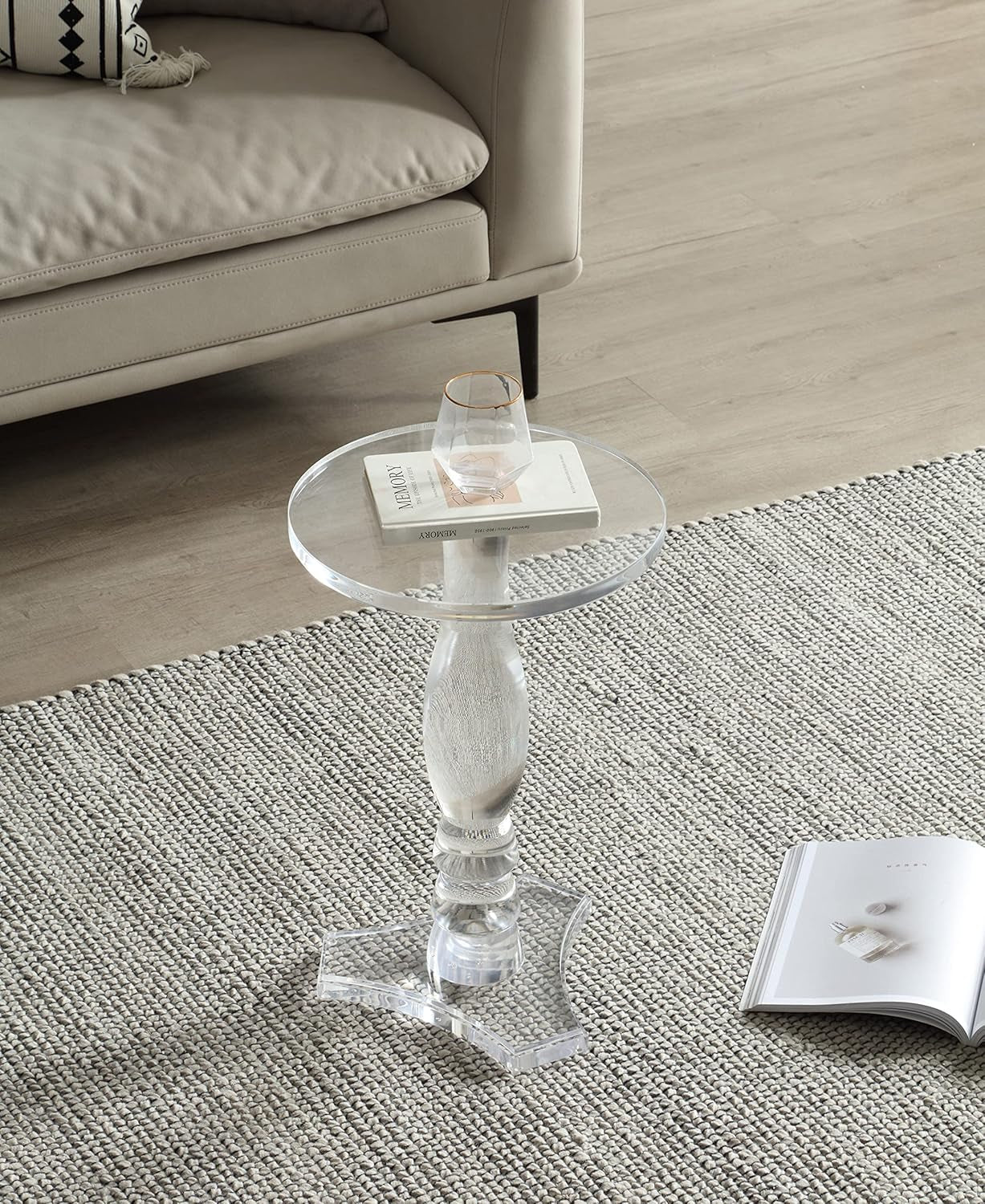 Clear Acrylic Small End Table,Drink Table,For Office, Living Room and Bedroom, 12X12 Inch，20 Inch High