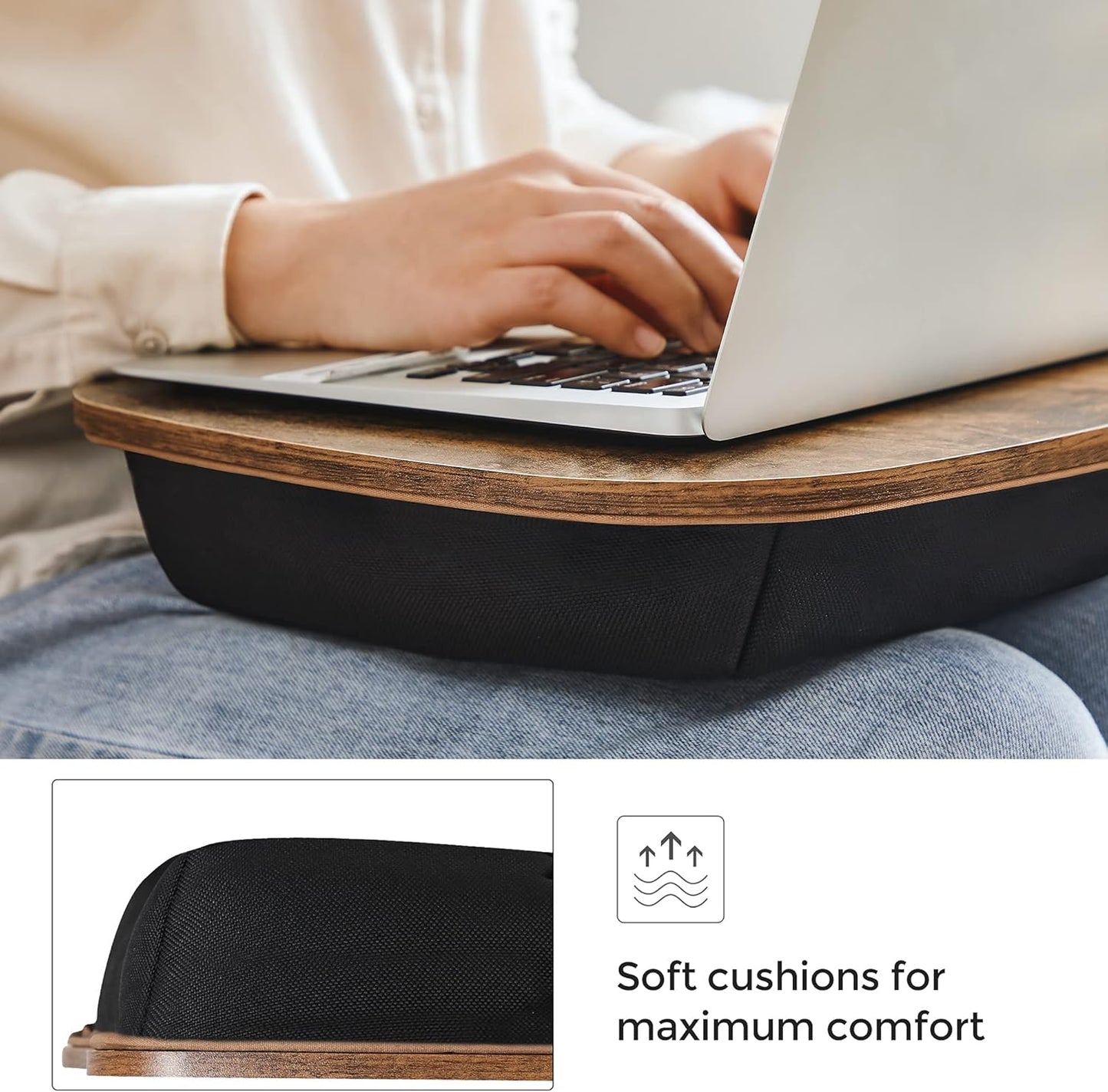 Lap Desk, Bed Tray, Laptop Table with Handle, Cushion, 12.6 X 15.7 X 3.1 Inches, Rustic Brown ULLD109B01