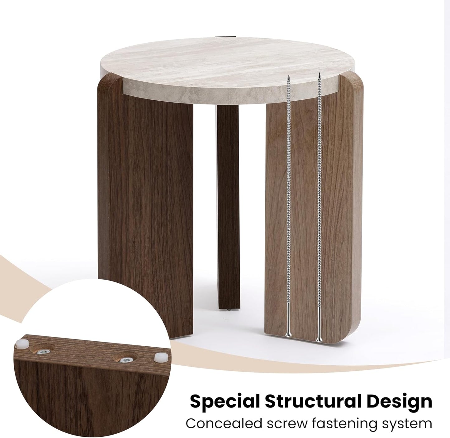 Side Table, Small round End Table with 3 Legs, Nightstand for Small Spaces, Accent Table with Faux Marble Tabletopn for Living Room, Bedroom