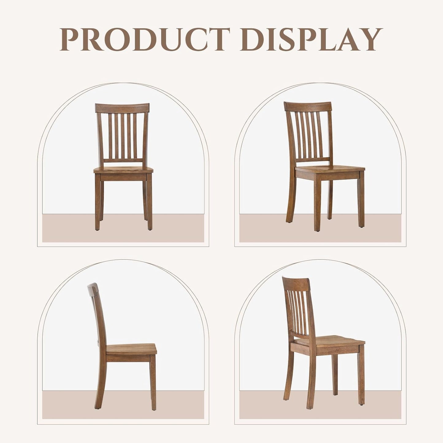 Wooden Dining Chairs Set of 4, Spindle High Back Windsor Kitchen Side Chair, Farmhouse Dining Chairs for Kitchen and Dining Room, Light Brown