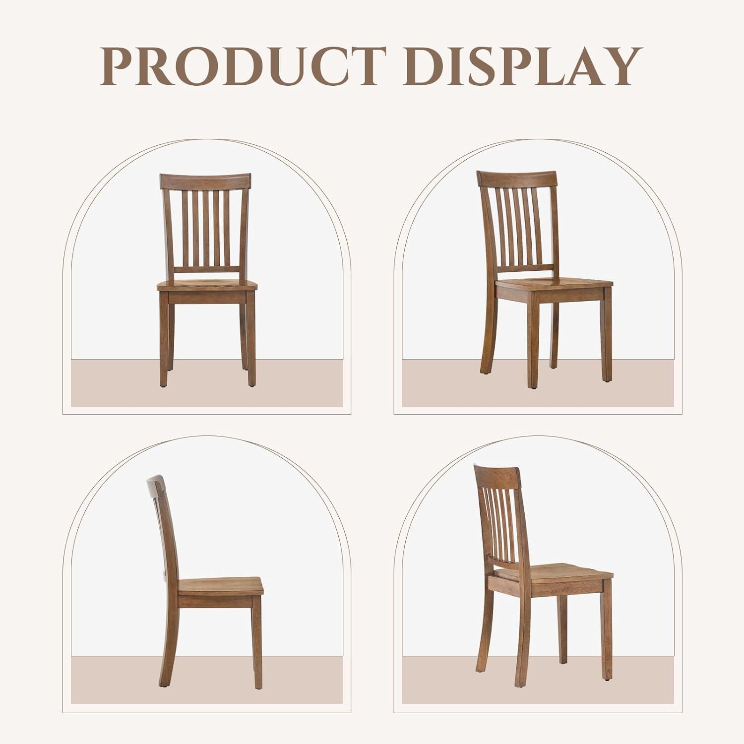 Wooden Dining Chairs Set of 4, Spindle High Back Windsor Kitchen Side Chair, Farmhouse Dining Chairs for Kitchen and Dining Room, Light Brown