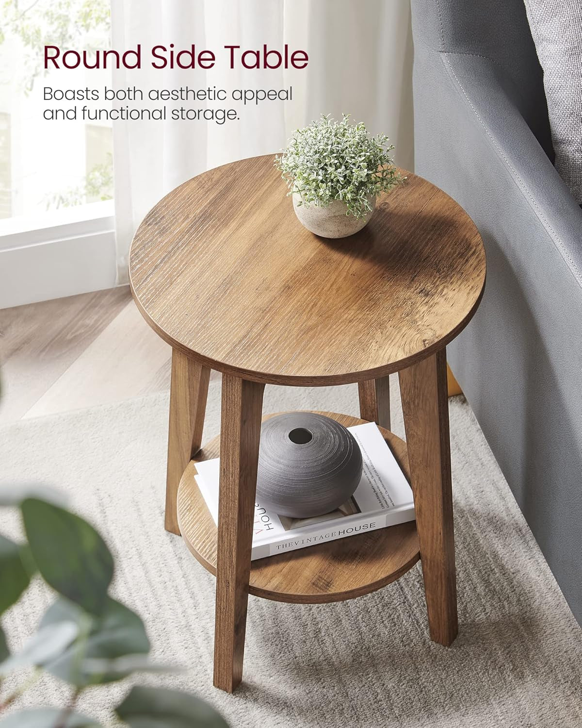 Side Table, Small round End Table with Lower Shelf, Nightstand for Small Spaces, Living Room, Bedroom, Smoky Gray ULET283T68