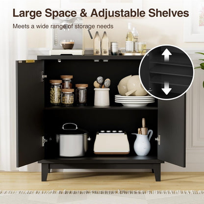 Fluted Cabinet with Storage, 2 Doors Sideboard Buffet, Mid Century Modern Accent Cabinet with Adjustable Shelves, Multifunctional Console Table with Storage for Living Room, Kitchen, Entryway