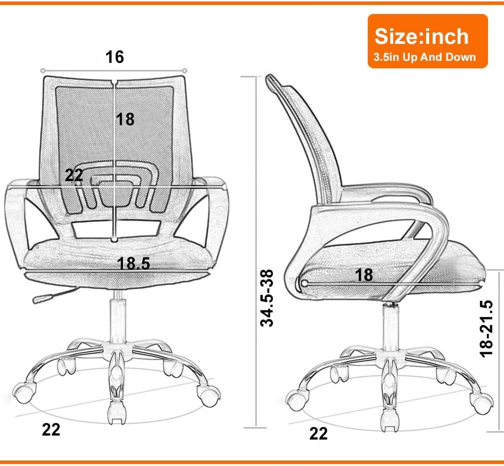 Ergonomic Office Chair Home Desk Chair Task Mesh Computer Chair Gaming with Back Lumbar Support Armrest Modern Swivel Modern Adjustable Rolling Executive Mesh Chair for Women Men (Black)