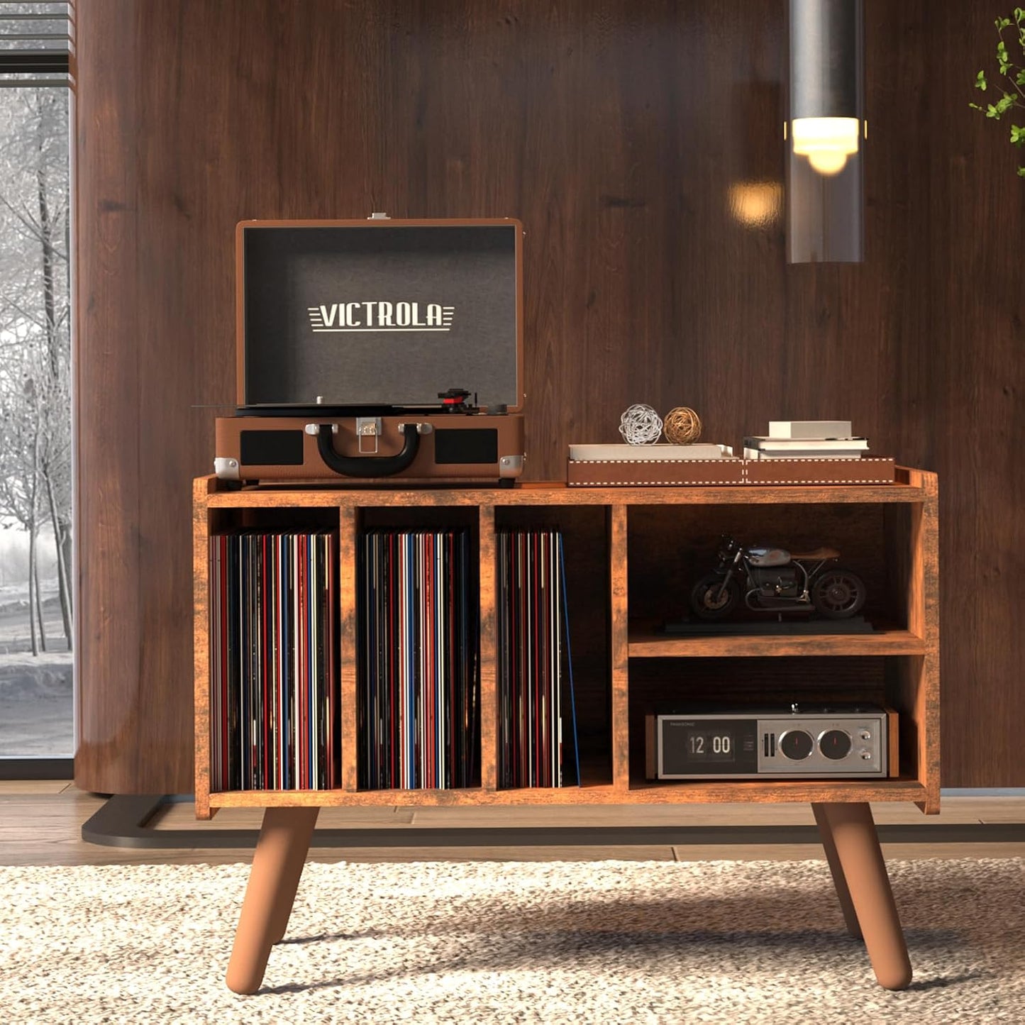 Record Player Stand with Vinyl Storage Holds up to 300Lb, Large Record Player Table Cabinet for Album Storage with Holder Vinyl Display Shelf, Wood Turntable Stand for Bedroom Living Room (Brown)