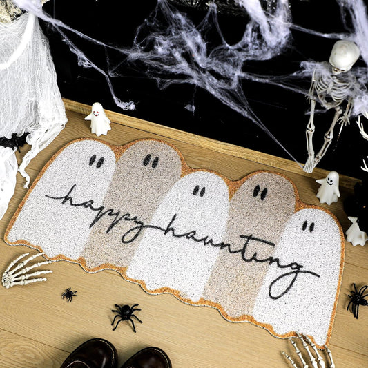 Halloween Ghost Welcome Doormat Outdoor Ghost Coir Door Mat Cute Outdoor Indoor Entrance Door Mat Non Slip Rubber Backing for Halloween Front Porch Entryway Decor