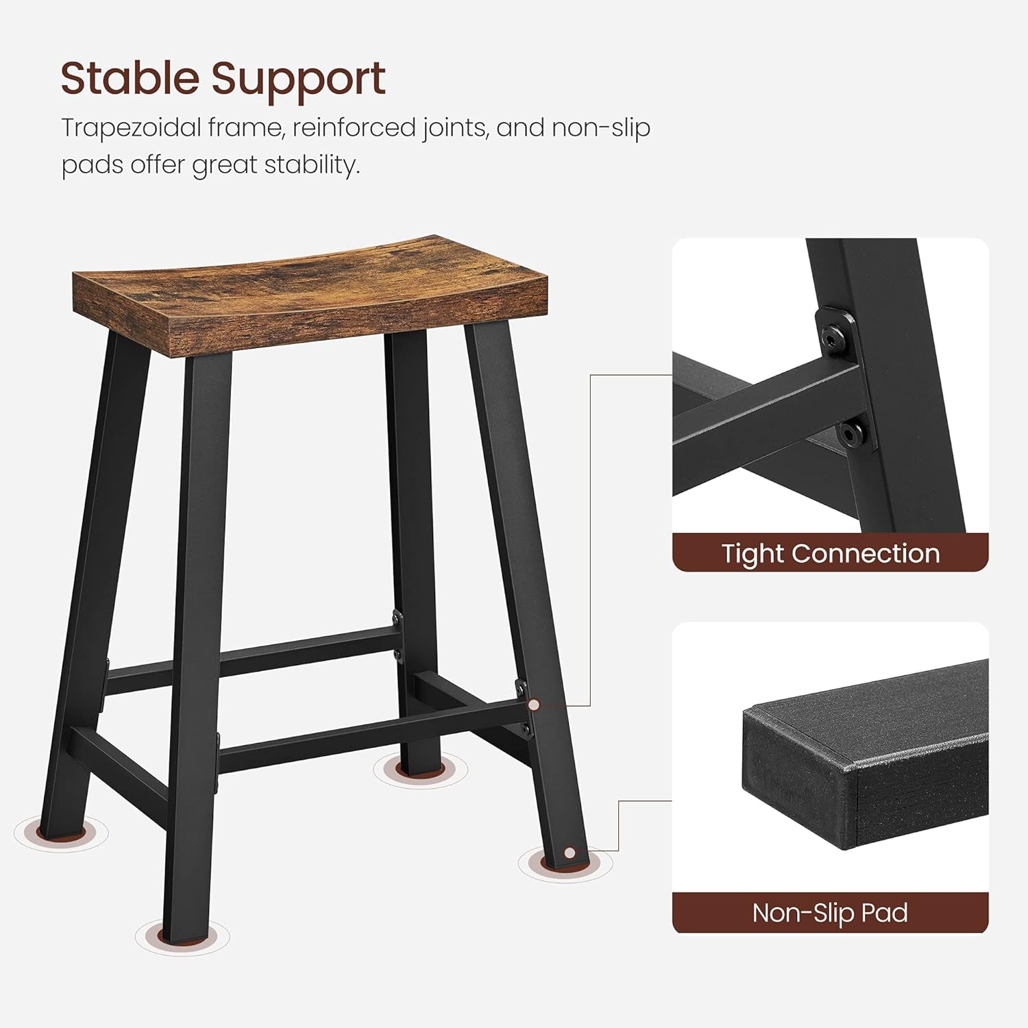 Bar Stools, Set of 2 Bar Chairs, Kitchen Breakfast Bar Stools with Footrest, 23.6 Inches High, Industrial in Living Room, Party Room, Rustic Brown and Black ULBC074B01