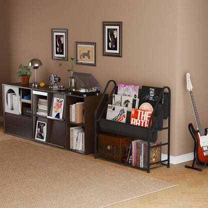 Vinyl Record Storage with Vinyl Shelf Display, Large Capacity Record Player Stand up to 300 Albums 12" D X 31" W X 33" H, Vinyl Record Holder for Lp/Cd/Dvd/Magazine/Books/Album, Black
