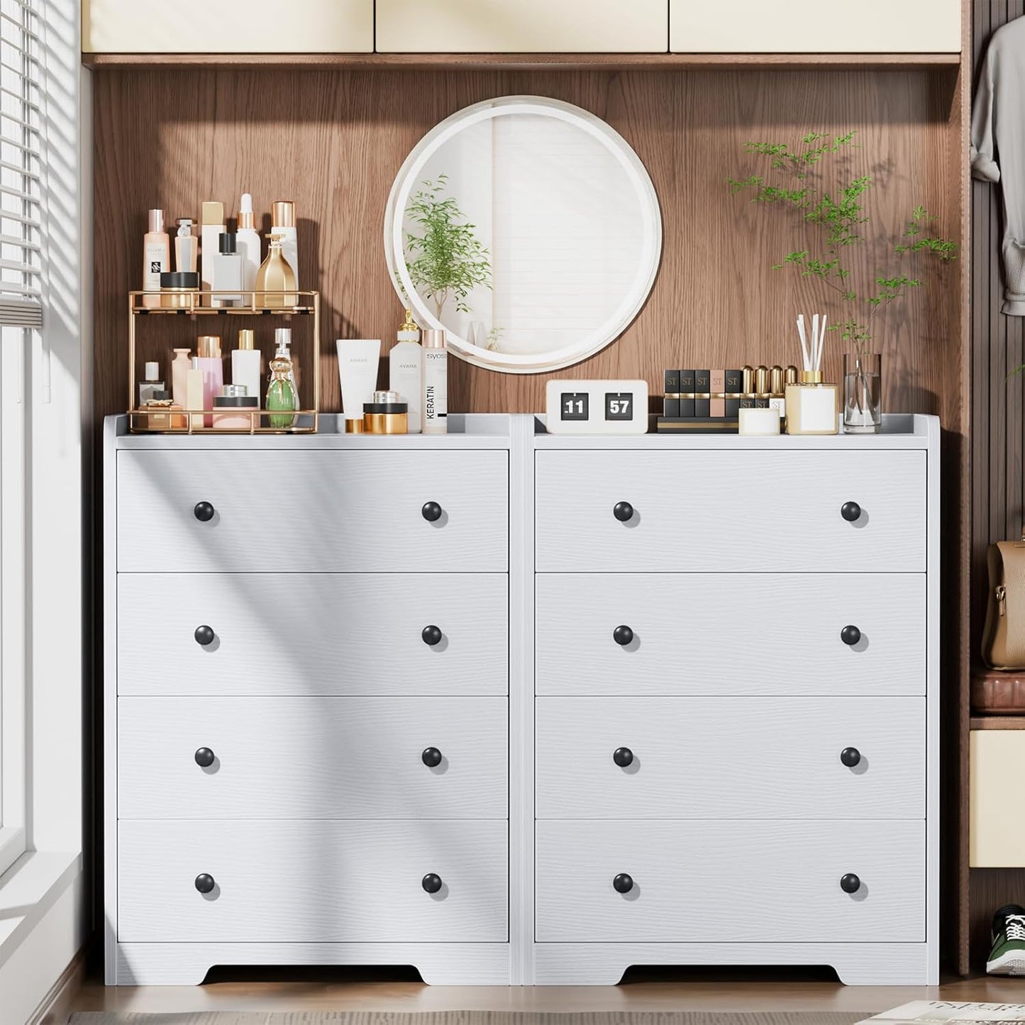 4-Drawer Dresser for Bedroom - White Wood Chest of Drawers Closet Storage Cabinet Organizer for Bedroom, Living Room, Hallway & Office