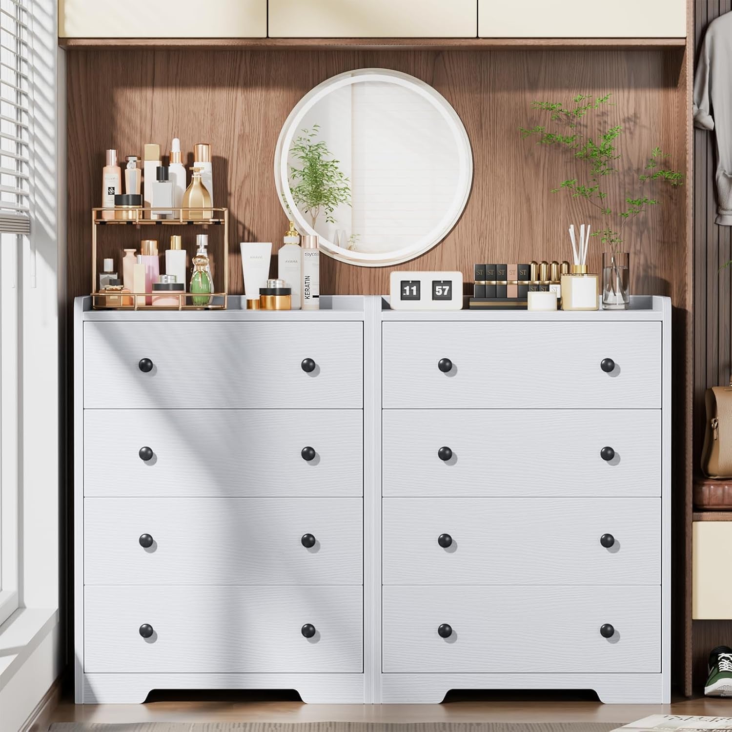 4-Drawer Dresser for Bedroom - White Wood Chest of Drawers Closet Storage Cabinet Organizer for Bedroom, Living Room, Hallway & Office