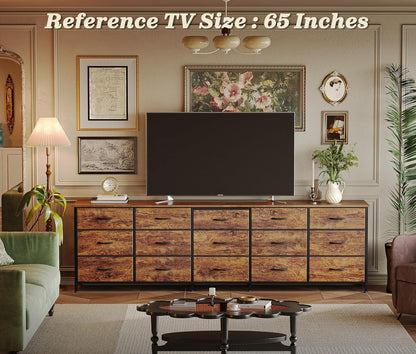 78.7 Inch Long Dresser for Bedroom, 15 Drawer Fabric Dresser for Closet, Large TV Stand for 65, 75, 85 Inch TV, Wide Chest of Drawer with Storage, 78.7" W X 12.9" D X 26.7" H, Rustic Brown