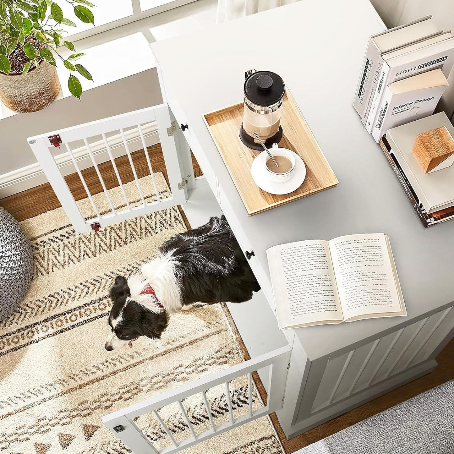 44Inch Dog Crate Furniture with Drawers,Wooden Dog Kennel Furniture for Large Breed,White End Table Wood Dog House for Indoor Use,For Small/Medium/Large Dog