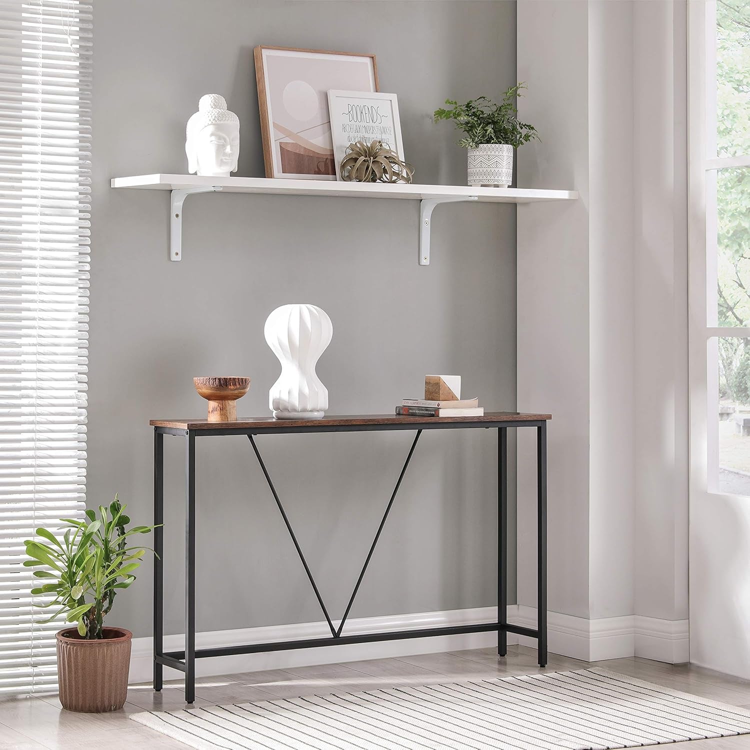 Console Sofa Table, Narrow Entryway Table, for Living Room, Bedroom, Easy Assembly, Charcoal Gray and Ink Black ULNT020B04