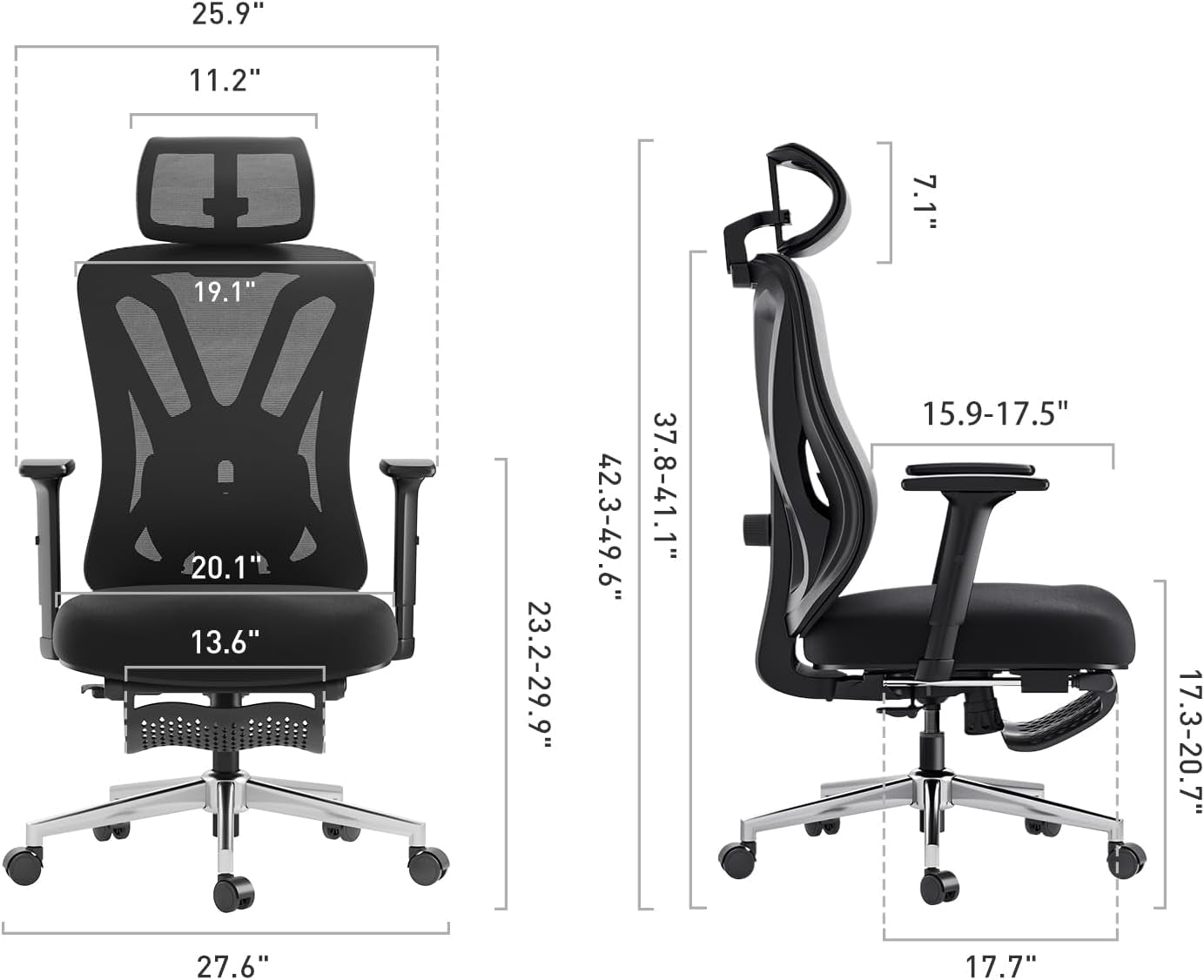 P5 Ergonomic Office Chair, Desk Chair with Adjustable Lumbar Support and Height, Comfortable Mesh Computer Chair with Footrest 2D Headrest, Swivel Tilt Function Black