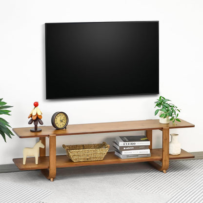 Bamboo TV Stand for Tvs up to 65", Media TV Console Table with Storage, Accent Entertainment Center with Shelf, Modern TV Stand for Living Room, Bedroom, 55"(L), Walnut