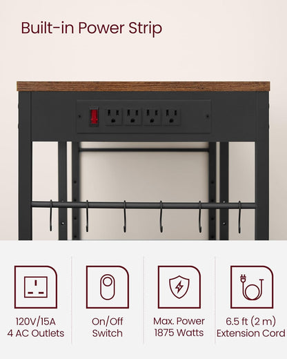Baker'S Rack, Coffee Bar Stand with Charging Station, 35.6 Inches Tall, Storage Shelves, Pull-Out Wire Basket, Table for Microwave, Kitchen, Rustic Brown and Ink Black UKKS036K01