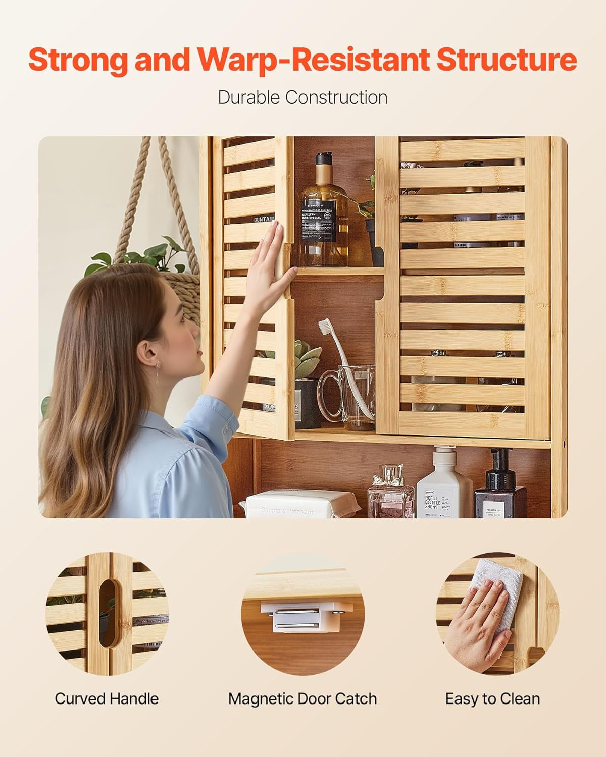 Bathroom Wall Cabinet, 2 Doors and Adjustable Shelf, over the Toilet Storage Medicine Cabinet Wall Mounted, Hanging Organizer with Shelves and Open Partition for Laundry Room Kitchen Restroom