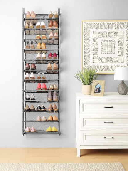 36 Pair over the Door Shoe Organizer, 12 Tier Hanging Shoe Organizer, Heavy Duty Metal & Mesh Shoe Holder, Hanging Shoe Rack for Closet Organizer & Storage, 69"L X 21.7"W X 7.5"H, White